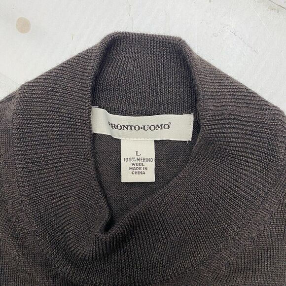 Pronto Uomo Men's Brown Sweater Size Large 100% Merino Wool Long Sleeve - Picture 5 of 11